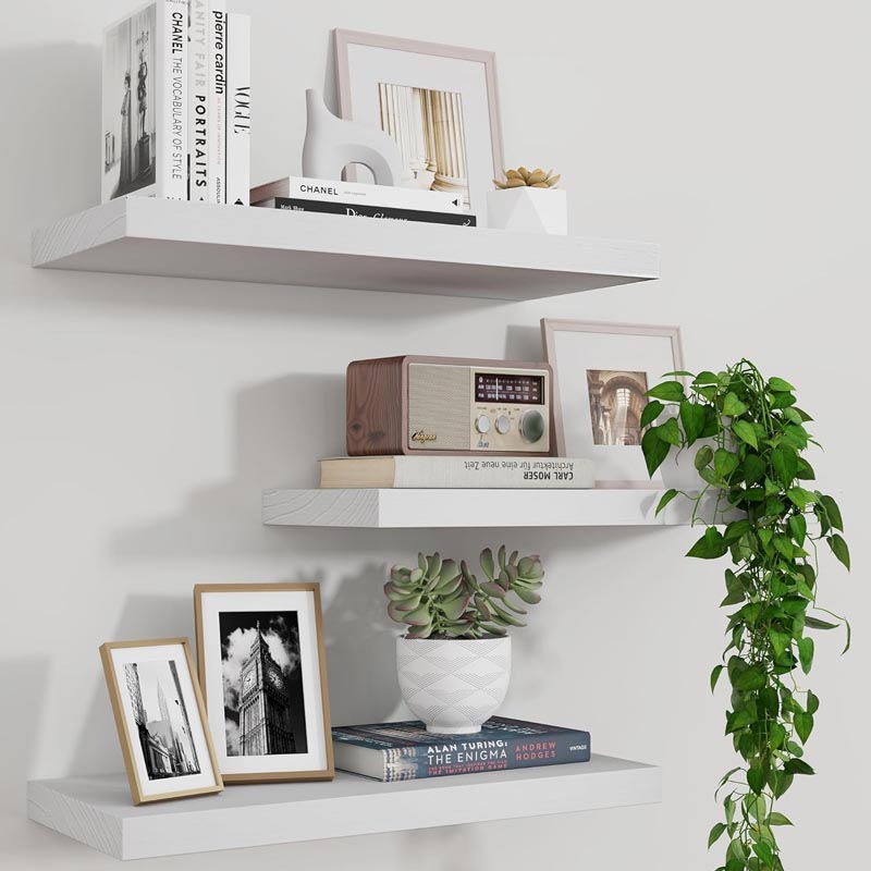 رف حائط لون ابيض | طول 80 سم – عمق 23.5 سم – سمك 3.8 سم