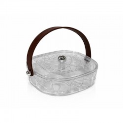 علبة مكسرات اكريلك مع مقبض جلد 22*22 سم