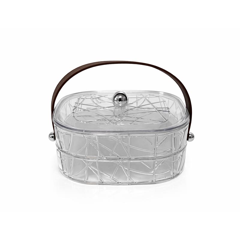 علبة مكسرات اكريلك مربعة مع غطى شفاف ومقبض جلد مقاس 22*22 سم بطبقتين