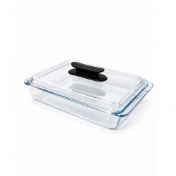 صينية فرن زجاج بايروكس مستطيل 2.8 لتر بغطاء ومقبض اسود
