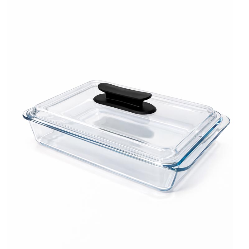 صينية فرن زجاج بايروكس مستطيلة بسعة 3 لتر مع غطاء ومقبض اسود للاستخدام اليومي صينية فرن زجاج بايروكس مستطيلة بسعة 3 لتر مع غطاء ومقبض اسود للاستخدام اليومي