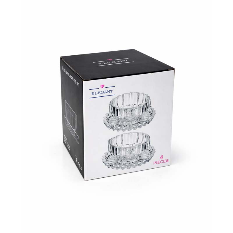 طقم سكرية زجاج مع صحن للتقديم مقاس السكرية 10 سم والصحن 13 سم