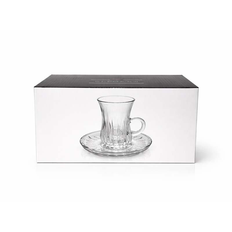 طقم بيالات شاي زجاج مع صحون عدد 6 بيالة و6 صحون بجودة عالية للتقديم