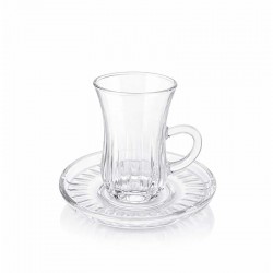 طقم بيالات شاي زجاج 6 بيالة + 6 صحن