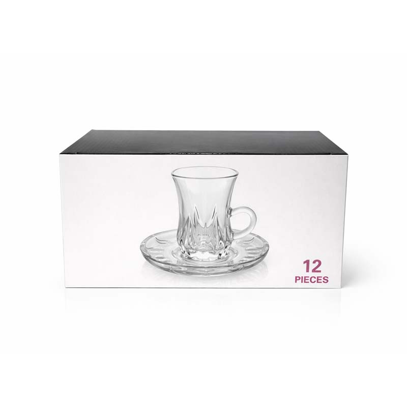 طقم بيالات شاي زجاج 6 بيالة + 6 صحن