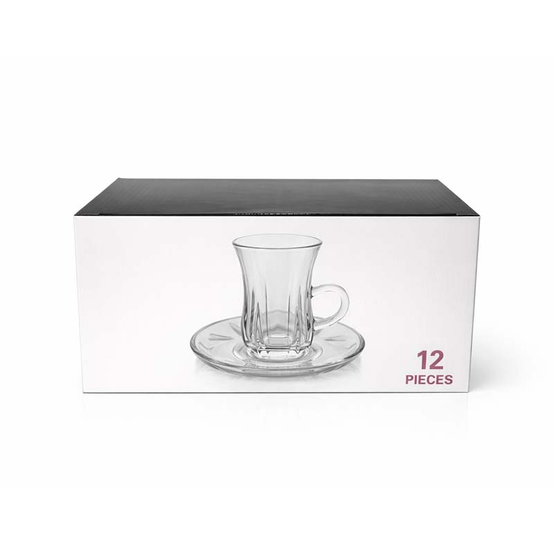 طقم بيالات شاي زجاج 6 بيالة + 6 صحن طقم بيالات شاي زجاج 6 بيالة + 6 صحن