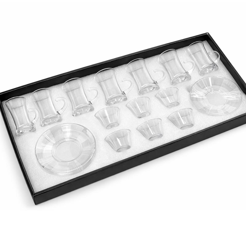 طقم بيالات وفناجيل زجاج 18 قطعة يكفي 6 اشخاص للتقديم اليومي والضيافة