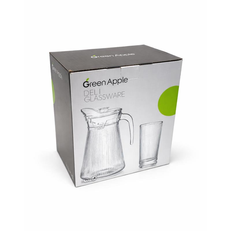 طقم ابريق زجاج مع 4 اكواب للتقديم اليومي والضيافة من Green Apple
