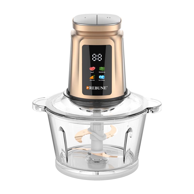 مفرمة كهربائية بوعاء زجاجي سعة 3 لتر لون ذهبي مع شاشة رقمية و6 شفرات ستانلس ستيل وتحكم بسرعتين