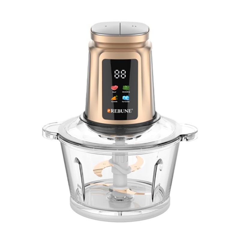 مفرمة كهربائية بوعاء زجاجي سعة 2 لتر لون ذهبي مع شاشة رقمية و4 شفرات ستانلس ستيل وتحكم بسرعتين