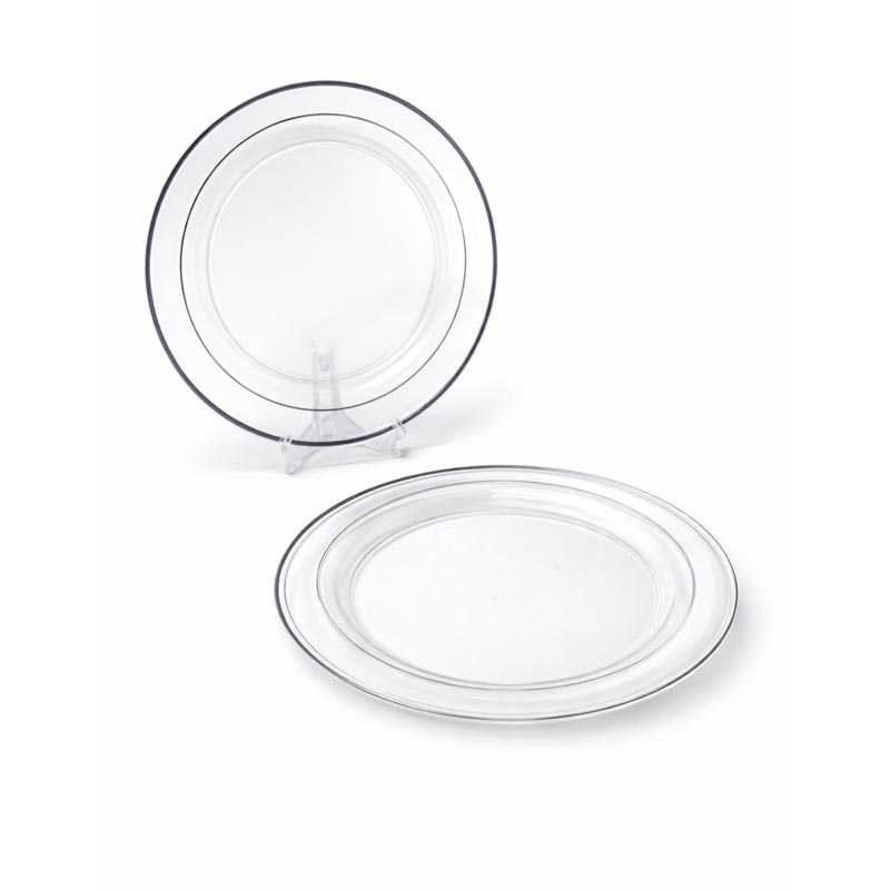 صحون بلاستيك شفاف بخط فضي انيق قطر 22 سم عدد 5 صحون للاستخدام في الضيافة