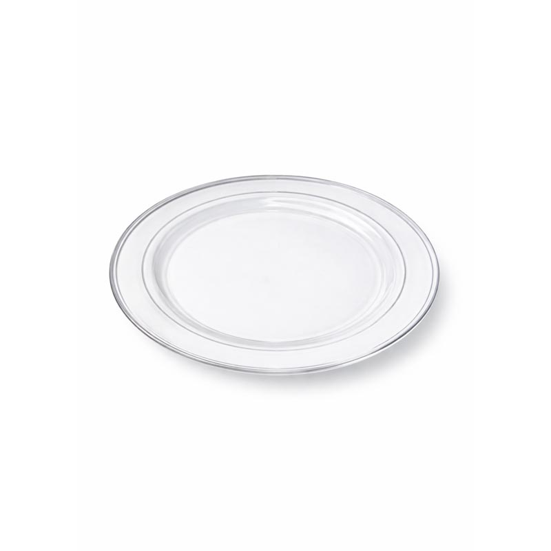 صحون بلاستيك ابيض بخط فضي انيق قطر 22 سم عدد 5 صحون للاستخدام في الضيافة