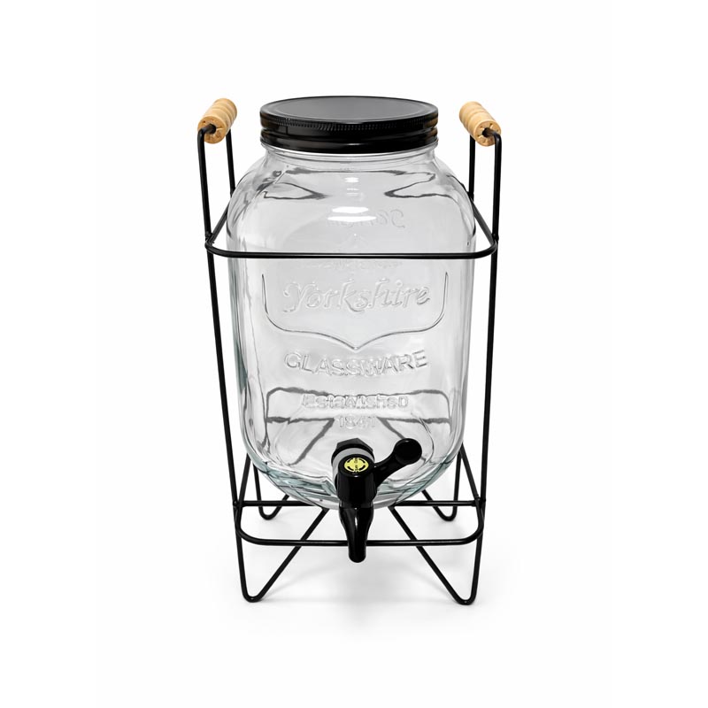 جيك عصير زجاج بسعة 4 لتر مع حامل معدني وصنبور تقديم