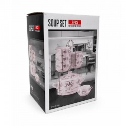 طقم شوربة سيراميك 7 قطع مع ستاند استيل