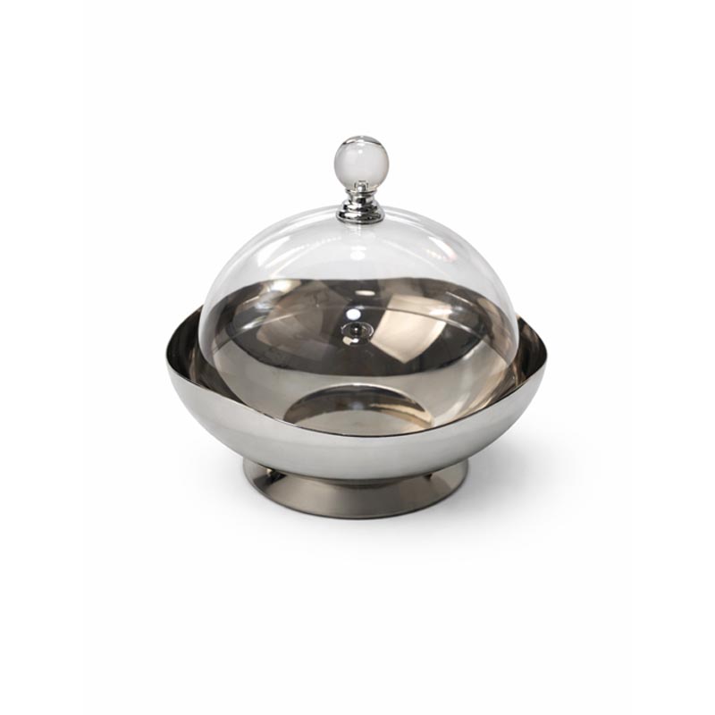 وعاء ستيل بقاعدة مع غطاء شفاف دائري – مقاس 21 سم وعاء ستيل بقاعدة مع غطاء شفاف دائري – مقاس 21 سم