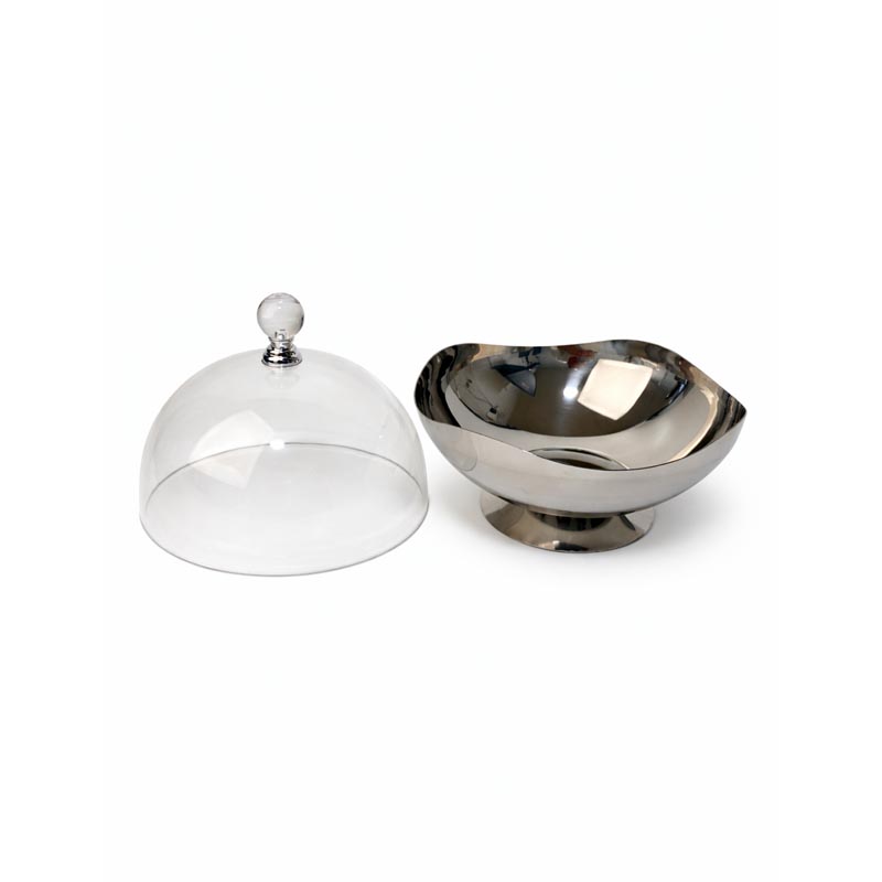 وعاء ستيل بقاعدة مع غطاء شفاف دائري – مقاس 21 سم وعاء ستيل بقاعدة مع غطاء شفاف دائري – مقاس 21 سم