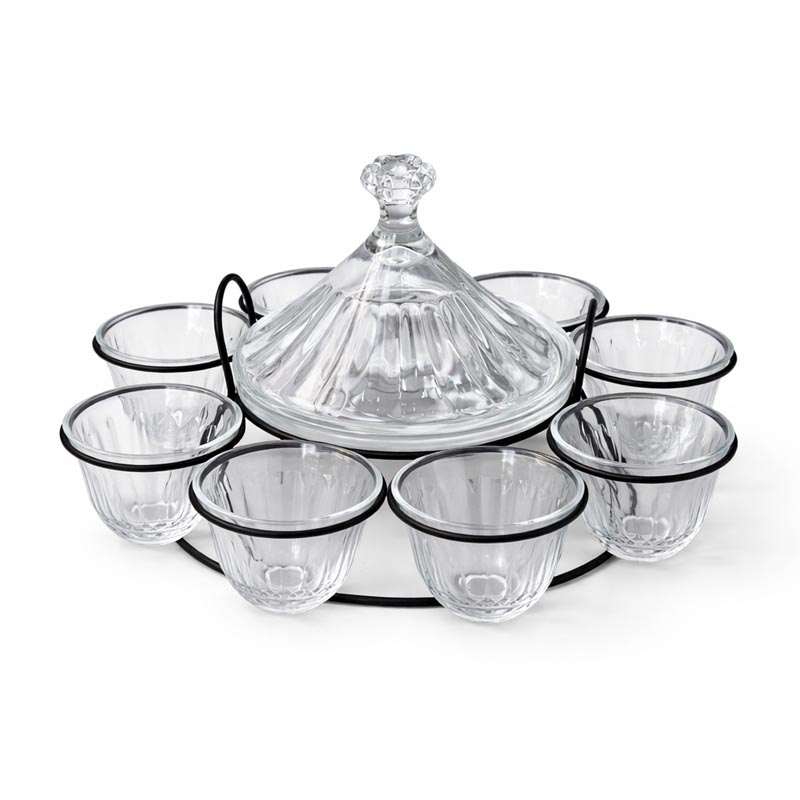 طقم منظم معدني مع تمرية وفناجيل زجاج – 11 قطعة