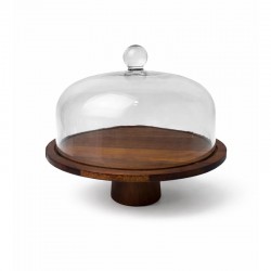 صحن تقديم خشبي بغطاء زجاج