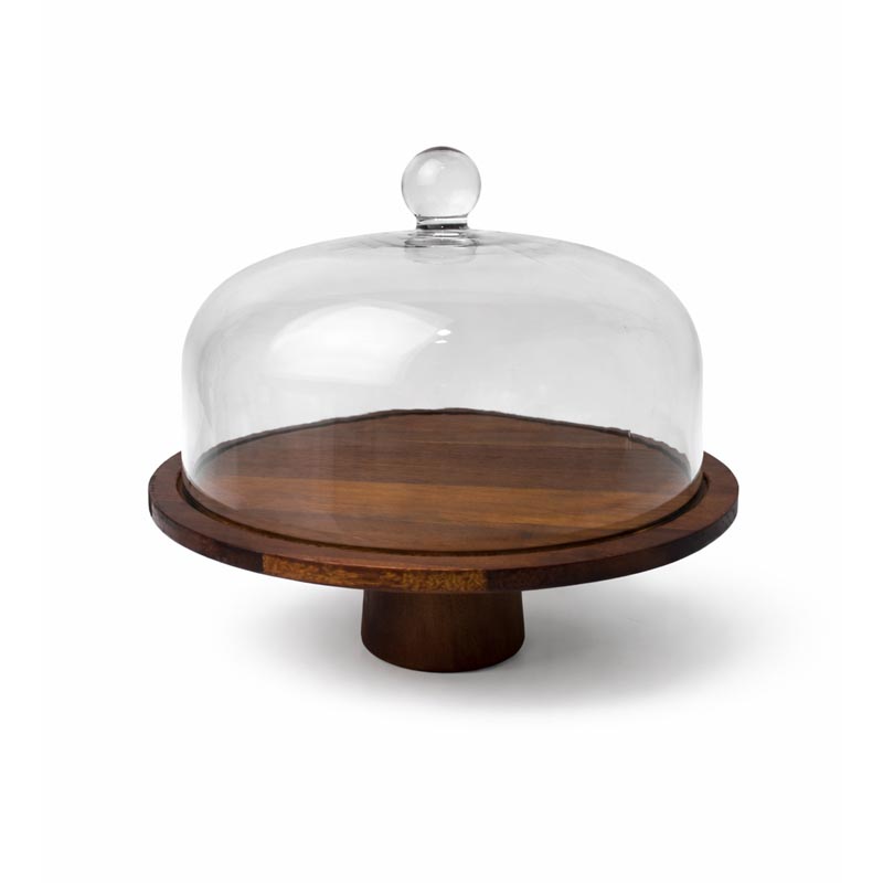 Wooden Serving Plate with Glass Cover – 29 cm Width