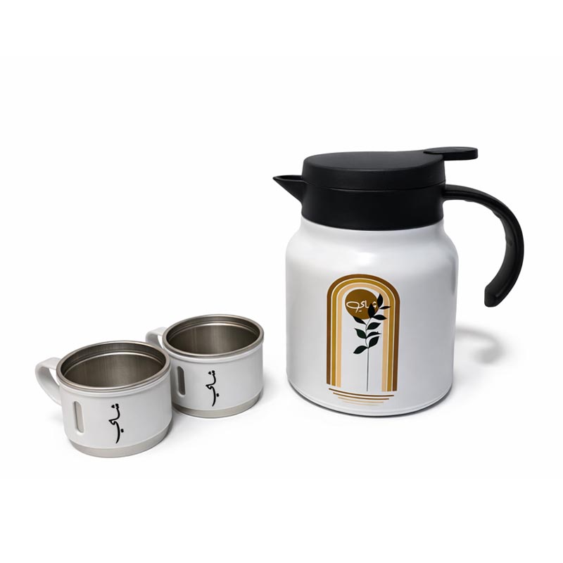 ترمس قهوة وشاي سعة 1 لتر مع 2 كوب مرفق - تصميم عملي من الستانلس استيل بالكامل ترمس قهوة وشاي سعة 1 لتر مع 2 كوب مرفق - تصميم عملي من الستانلس استيل بالكامل