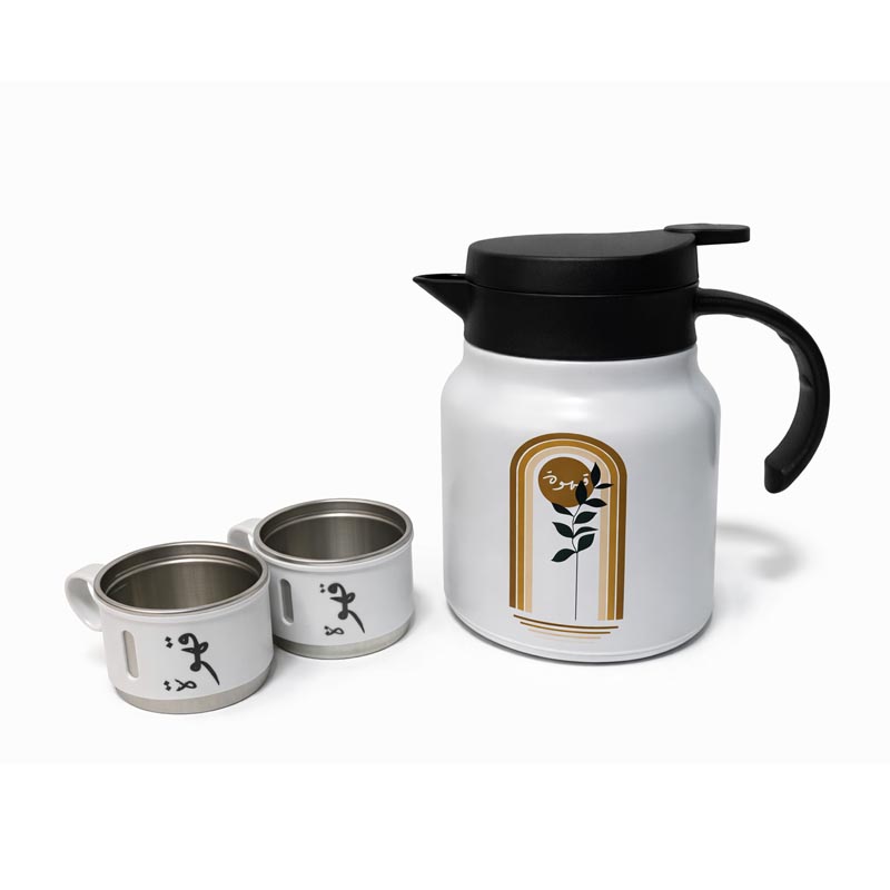 ترمس قهوة وشاي سعة 1 لتر مع 2 كوب مرفق - تصميم عملي من الستانلس استيل بالكامل ترمس قهوة وشاي سعة 1 لتر مع 2 كوب مرفق - تصميم عملي من الستانلس استيل بالكامل