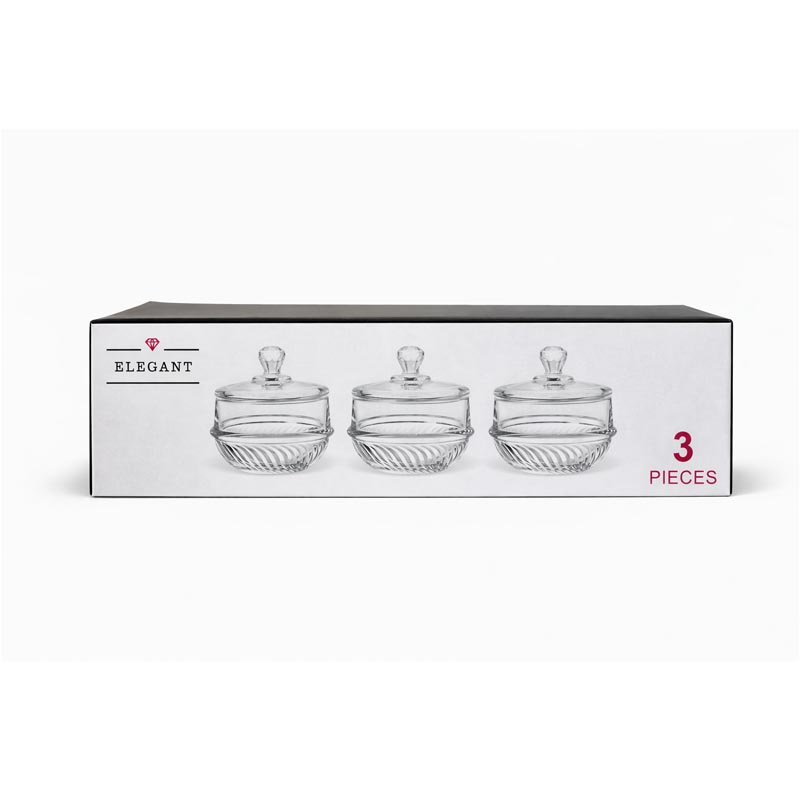 Glass Date and Sugar Bowl Set 3 Pieces - 7 cm