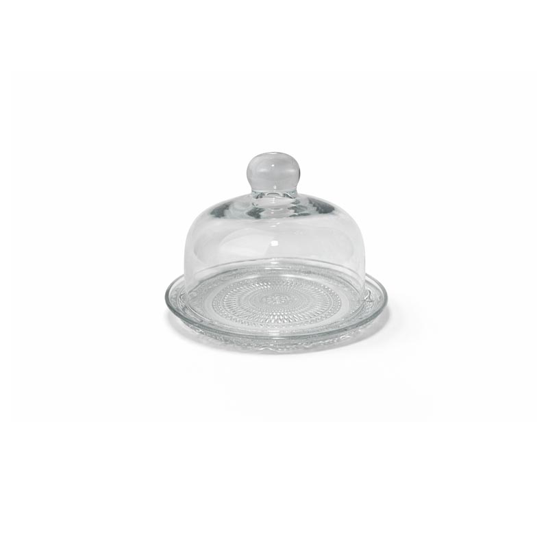 صحن تقديم زجاج شفاف مقاس 14 سم مع غطاء زجاجي