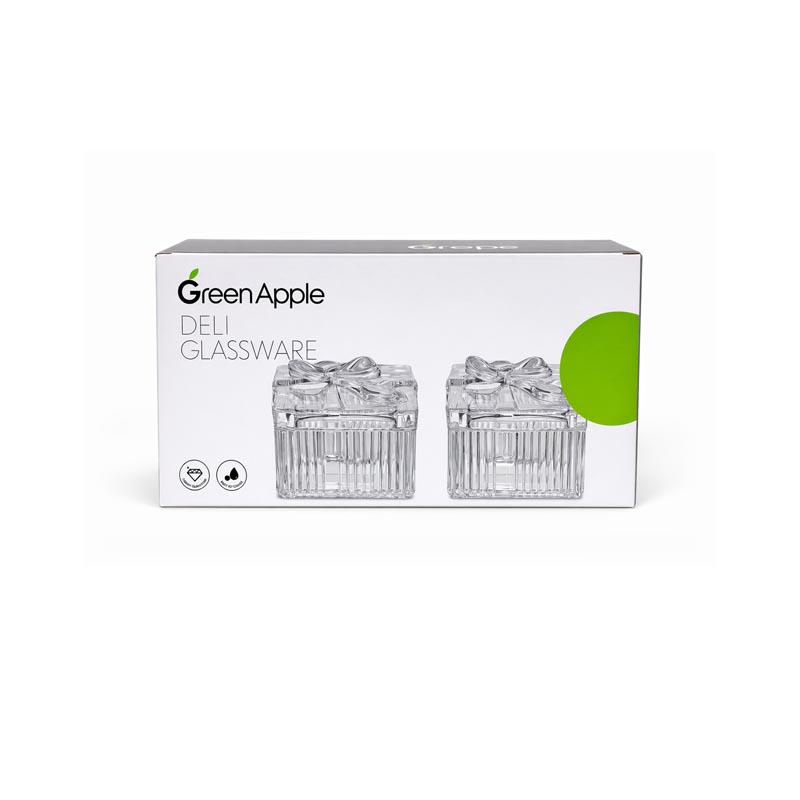 Transparent Glass Sugar Bowl Set Consisting of 2 Pieces 7 × 7 cm with 5 cm Depth Transparent Glass Sugar Bowl Set Consisting of 2 Pieces 7 × 7 cm with 5 cm Depth