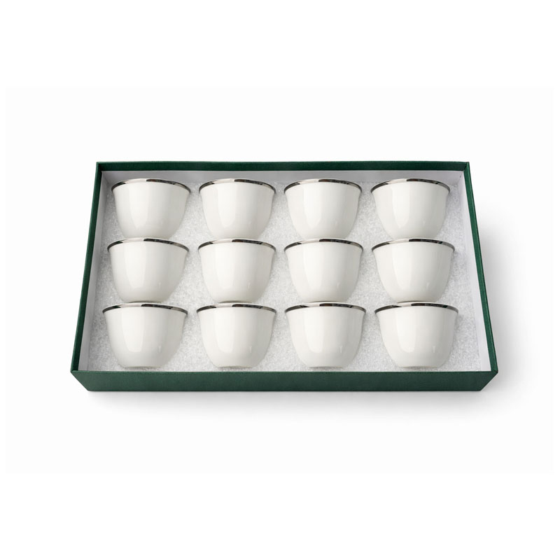فنجال قهوة بورسلين بخط فضي مقاس وسط عبوة تحتوي على 12 حبة
