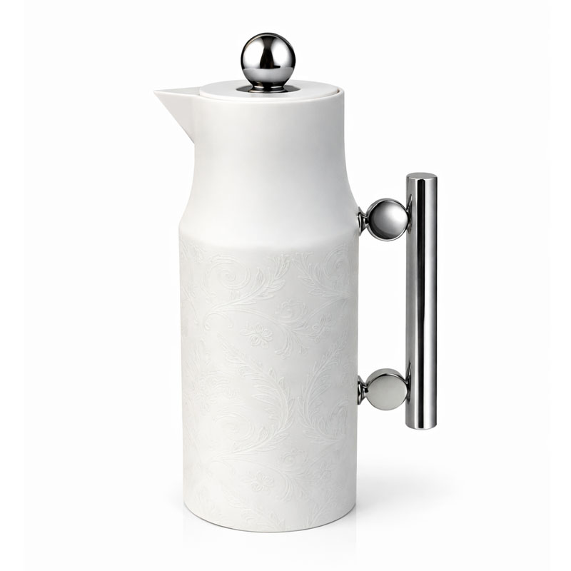 ترمس قهوة وشاي 1 لتر ابيض منقوش