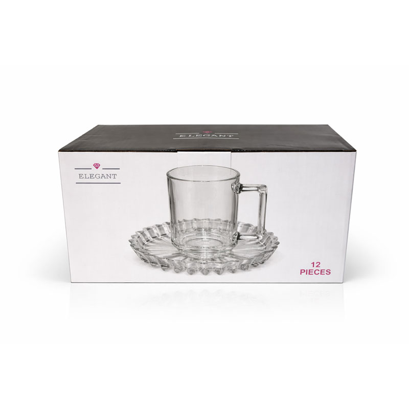 طقم اكواب زجاج مع صحون تقديم 12 قطعة مناسب لـ 6 اشخاص طقم اكواب زجاج مع صحون تقديم 12 قطعة مناسب لـ 6 اشخاص