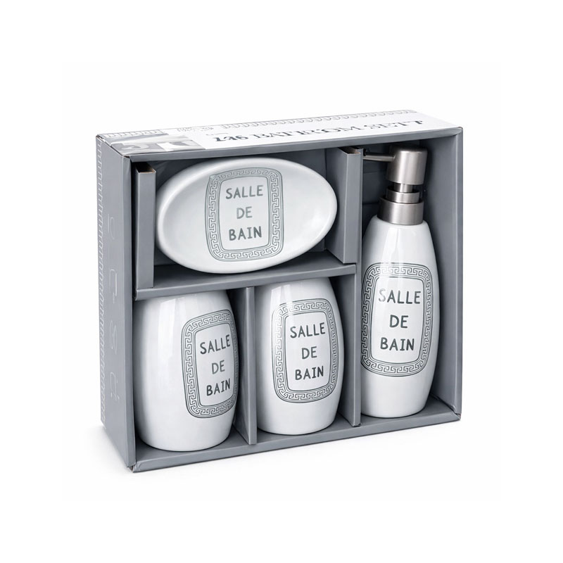 طقم اكسسوارات حمام 4 قطع مع موزع صابون وصحن صابون وكاسات