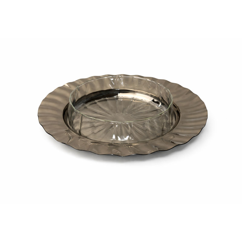 صحن تقديم استيل مع زبدية زجاج قابل للفصل مقاس 25.5 سم و15 سم