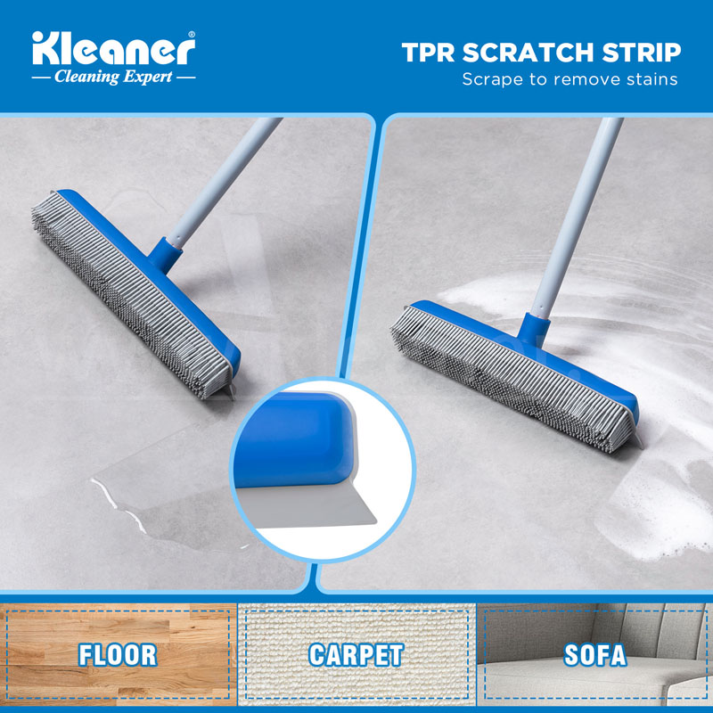 فرشاة تنظيف ارضيات لازالة الشعر مع مكشطة TPR ومقبض معدني 120 سم