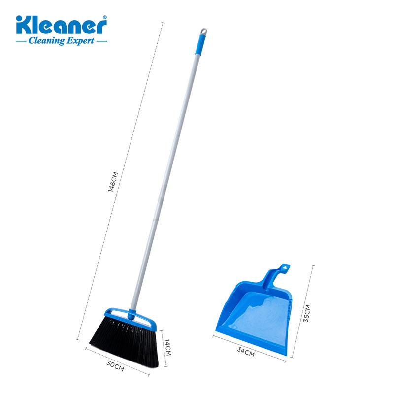 طقم جاروف ومكنسة كلينر بمقبض معدني 130 سم وشعيرات PP