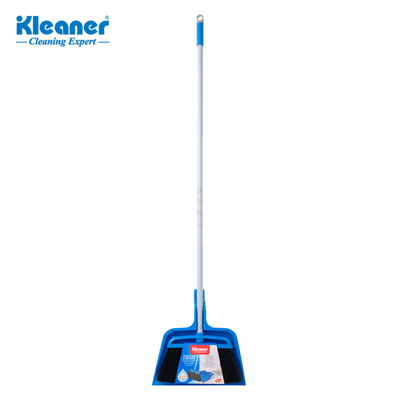 طقم جاروف ومكنسة كلينر بمقبض معدني 130 سم وشعيرات PP