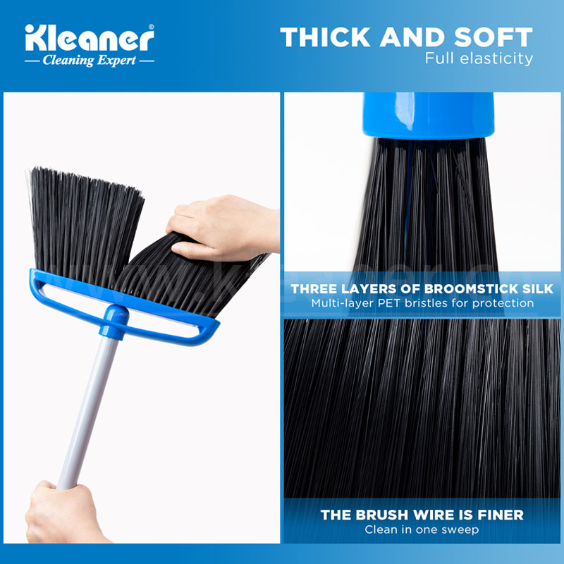 طقم جاروف ومكنسة كلينر بمقبض معدني 130 سم وشعيرات PP