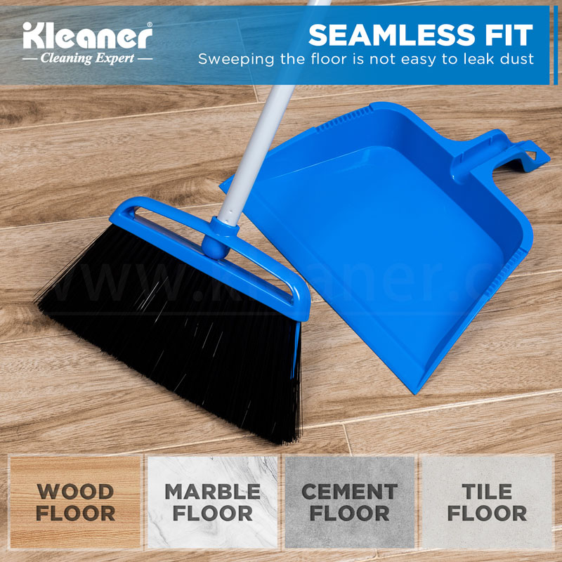 طقم جاروف ومكنسة كلينر بمقبض معدني 130 سم وشعيرات PP