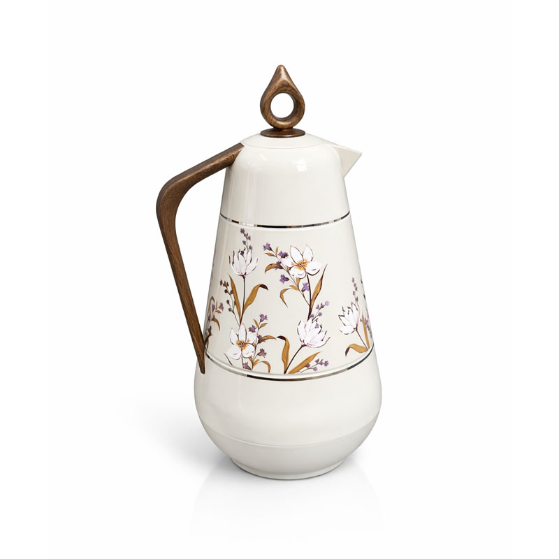 ترمس هيفاء 1 لتر بمقبض لون خشبي | حفظ حرارة 12 ساعة | حفظ برودة 24 ساعة