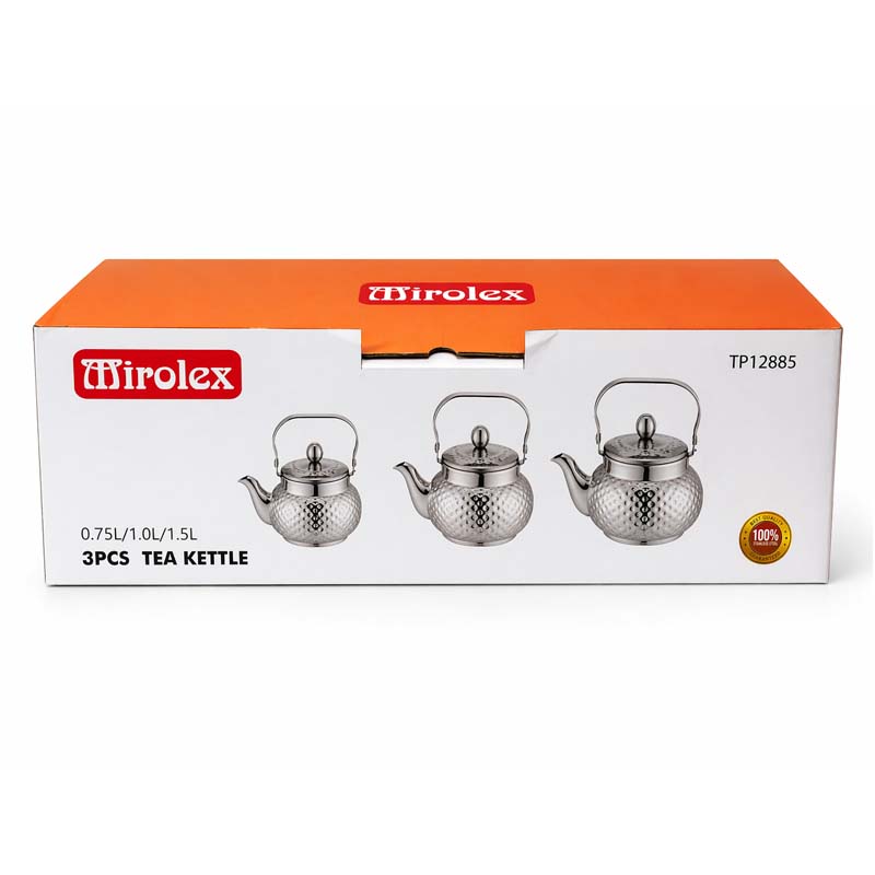 طقم اباريق شاي استيل ميروكس | 0.75 لتر + 1 لتر + 1.5 لتر - 3 قطع