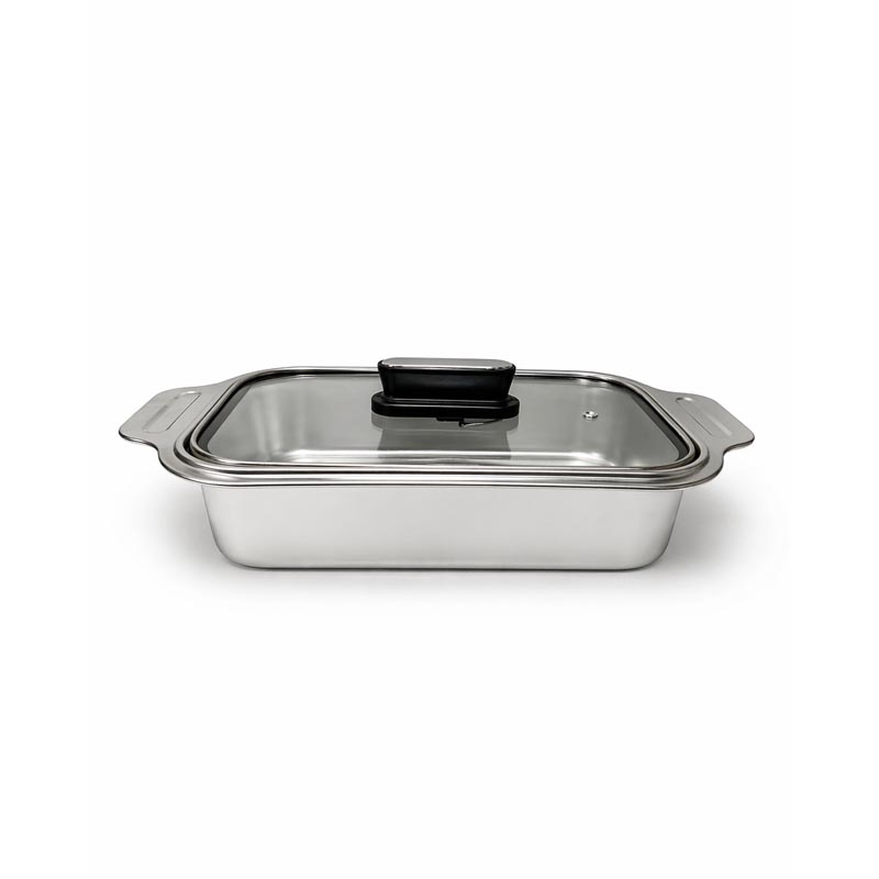 صينية ستيل مستطيلة بغطاء اسود | 24 × 20 سم - ارتفاع 6 سم