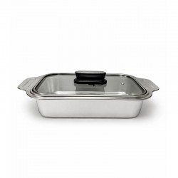 صينية استيل بغطاء اسود 26 × 23 سم