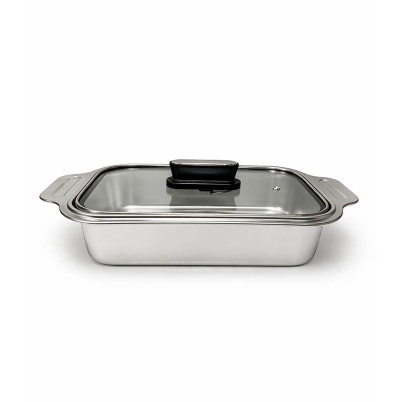 صينية استيل مستطيلة بغطاء اسود | 26× 23 سم - ارتفاع 6 سم