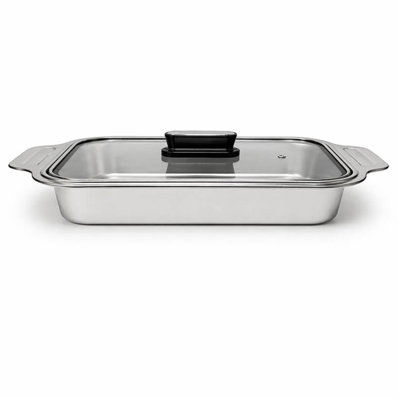 صينية استيل مستطيلة بغطاء اسود | 32 × 29 سم - ارتفاع 6 سم