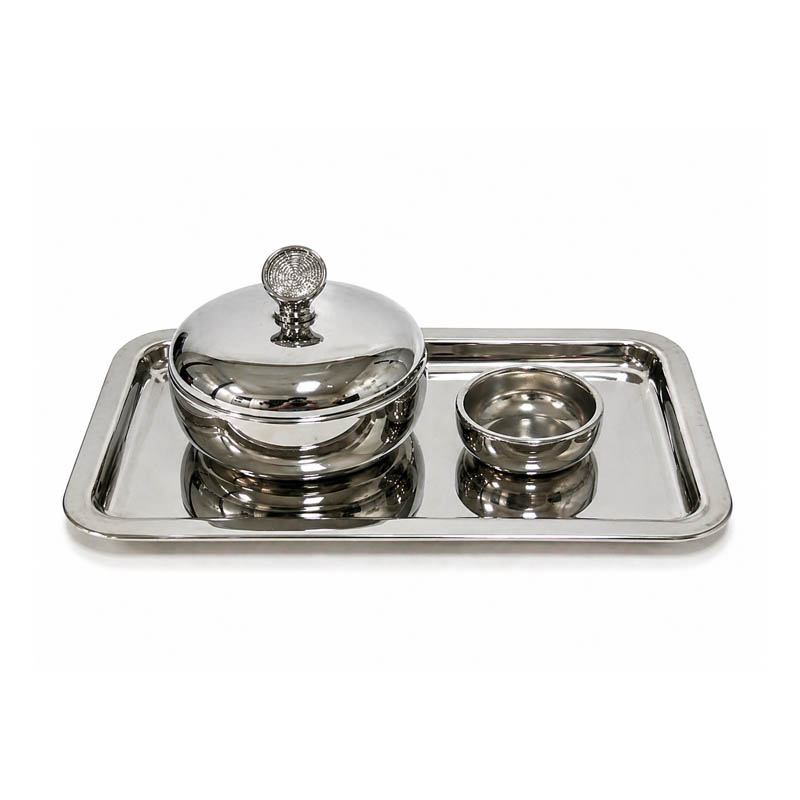 طقم تقديم استيل | صينية مع تمرية ووعاء جانبي