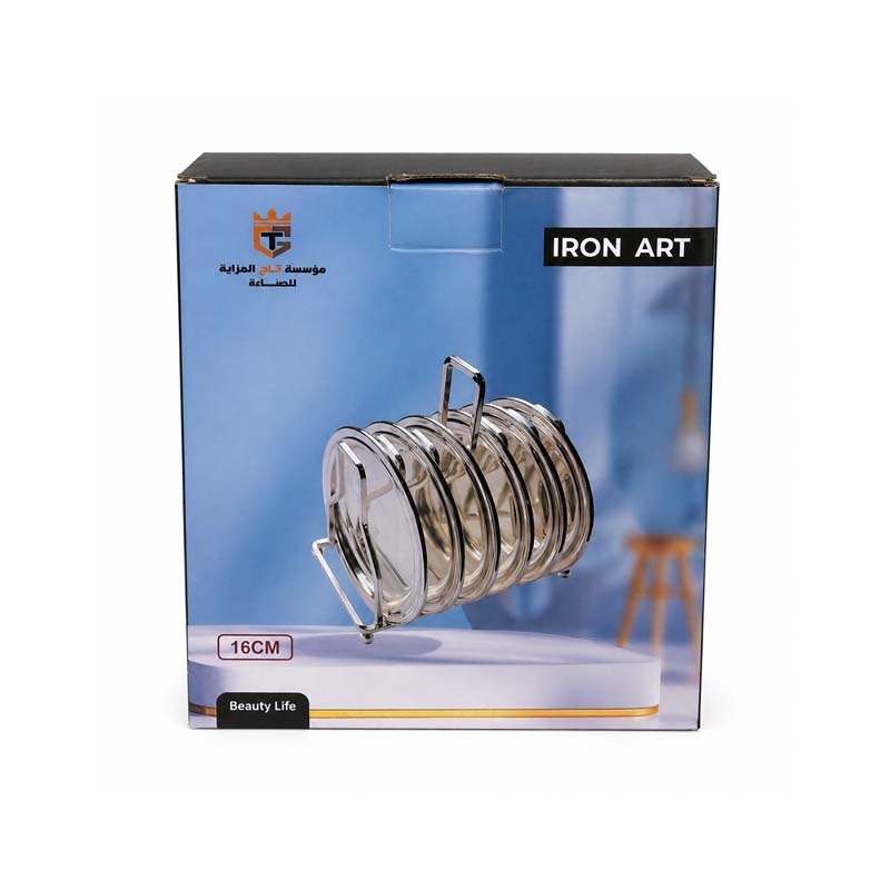 طقم صحون استيل مع استاند استيل ثقيل | قطر 16 سم