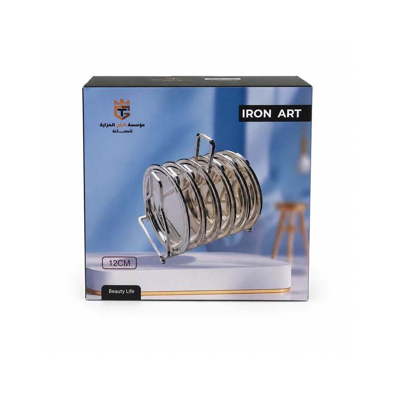 طقم صحون ستيل مع استاند استيل ثقيل | قطر 12 سم