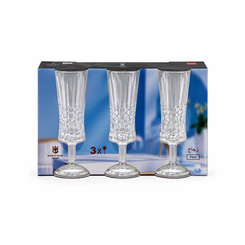 طقم كاسات عصير زجاج بقاعدة | 70 مل - 3 حبات
