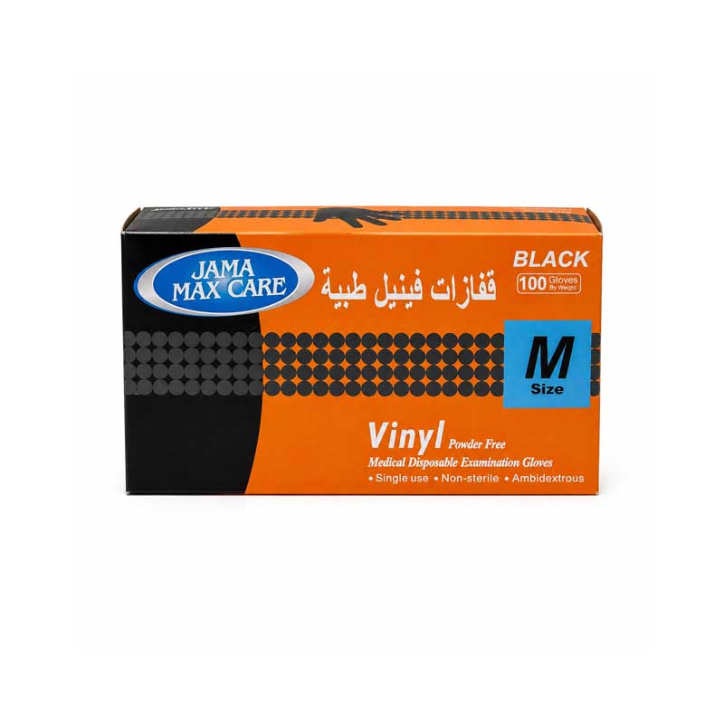 قفازات فينيل طبية من جاما ماكس كير للاستعمال مرة واحدة | مقاس M – 100 حبة
