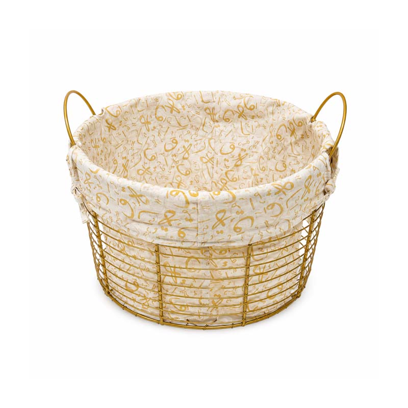 سلة معدنية دائرية مقاس M مع بطانة قماش ومقابض جانبية